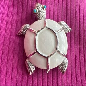 Silver and White Turtle Brooch